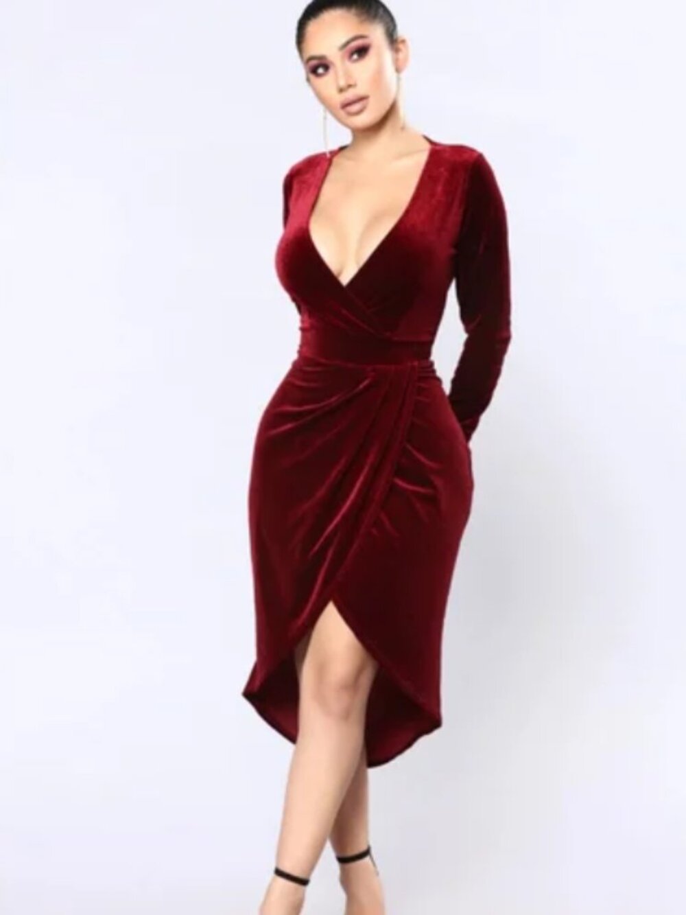 Fashion Nova Mathilda Velvet Dress In Burgundy L